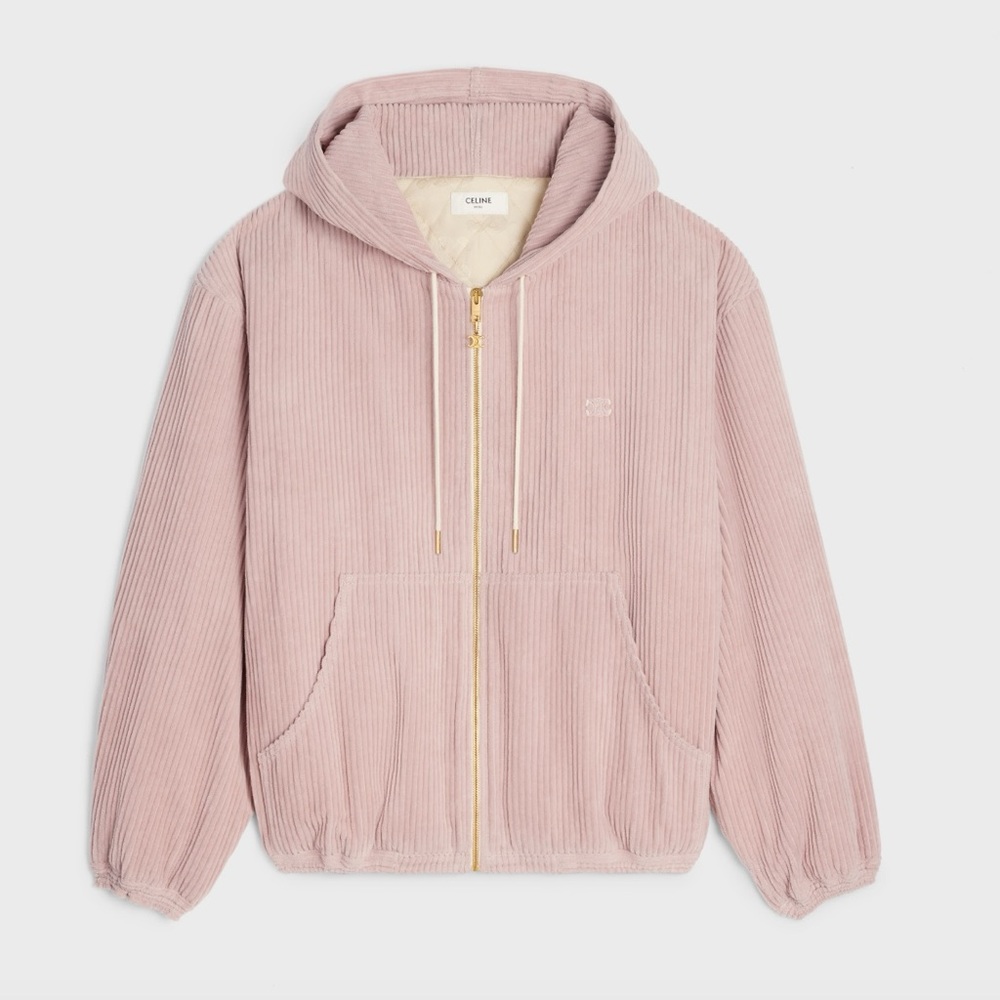 CELINE PINK TRIOMPHE HOODIE WITH ZIPPER IN CORDUROY XS